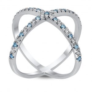 Blue Cosmos Diamond Ring In White Gold - madeinUSAdiamonds