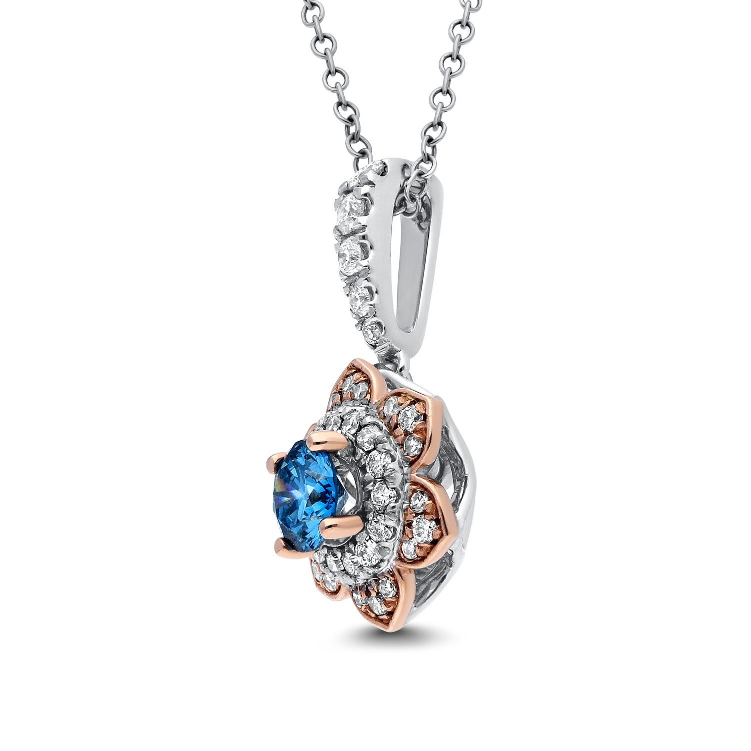 Blue Flora Diamond Pendant in White and Rose Gold - madeinUSAdiamonds
