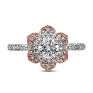 White Flora Diamond Ring in White and Rose Gold - madeinUSAdiamonds