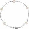 Sterling Silver Cultured White Freshwater Pearl 5-Station 7.5″ Bracelet