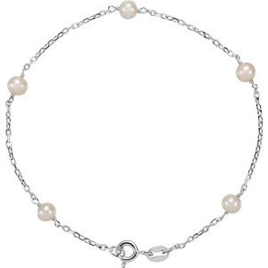 Cultured White Freshwater Pearl Station Bracelet