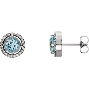 Aquamarine And 1/6 Ctw Natural Diamond Earrings