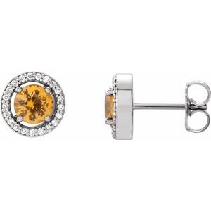 1/8Ctw Natural Yellow Sapphire And Diamond Earrings With Backs