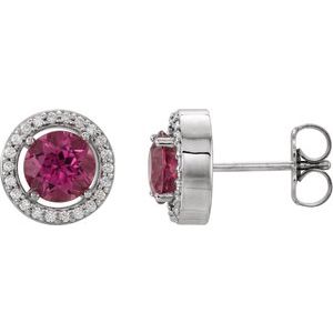 1/8Ctw Natural Pink Tourmaline And Natural Diamond Earrings With Backs