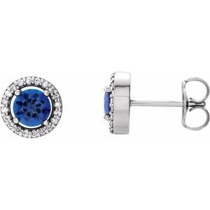 Natural Blue Sapphire And 1/8 Ctw Natural Diamond Earrings