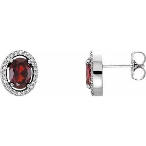 Natural Mozambique Garnet Halo-Style 1/8Ctw Natural Diamond Earrings