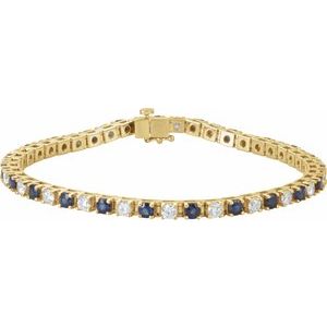 Lab-Grown Blue Sapphire And Diamond Line Bracelet