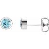 Platinum Natural Blue Zircon Bezel-Set Earrings