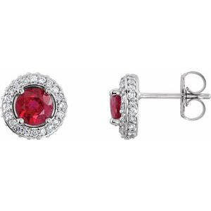 Natural Ruby And 1/3Ctw Natural Diamond Earrings