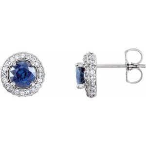 Natural Blue Sapphire And 1/3 Ctw Natural Diamond Earrings