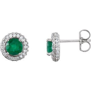 Natural Emerald And 1/3Ctw Natural Diamond Earrings