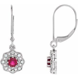 Natural Ruby And 1/10 Ctw Natural Diamond Earrings