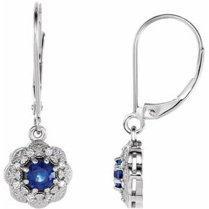 Natural Blue Sapphire And 1/10 Ctw Natural Diamond Earrings