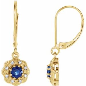 Natural Blue Sapphire And 1/10 Ctw Natural Diamond Earrings