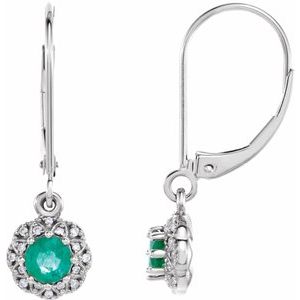 Natural Emerald And .08 Ctw Natural Diamond Earrings