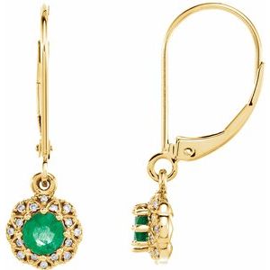 Natural Emerald And .08 Ctw Natural Diamond Earrings