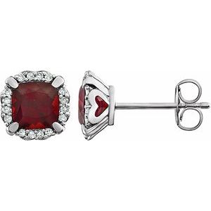 Natural Mozambique Garnet And 1/10Ctw Natural Diamond Earrings With Backs