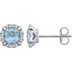 Natural Sky Blue Topaz And Natural Diamond Earrings With Backs