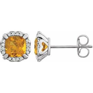 Natural Citrine And 1/10Ctw Natural Diamond Earrings With Backs