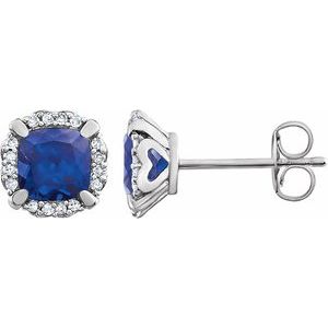 Lab-Grown Blue Sapphire And 1/10 Ctw Natural Diamond Earrings With Backs