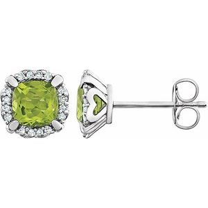 Natural Peridot And 1/10Ctw Natural Diamond Earrings With Backs