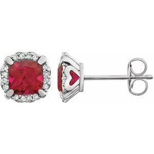 Lab-Grown Ruby And 1/10 Ctw Natural Diamond Earrings With Backs