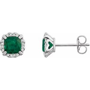 Lab-Grown Emerald And 1/10 Ctw Natural Diamond Earrings With Backs