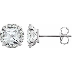 Lab-Grown White Sapphire And 1/10 Ctw Natural Diamond Earrings With Backs