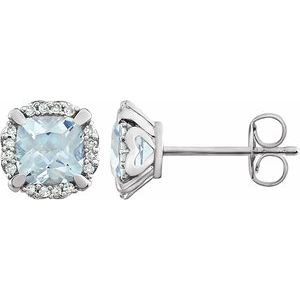 Natural Aquamarine And 1/10Ctw Natural Diamondearrings With Backs