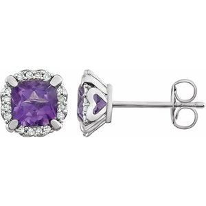 Natural Amethyst And 1/10 Ctw Natural Diamond Earrings With Backs