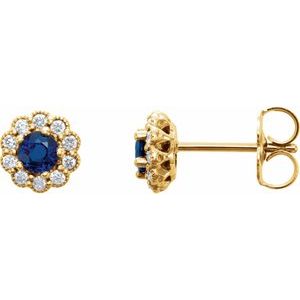 Natural Blue Sapphire And 1/8 Ctw Natural Diamond Earrings