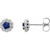 14K White 3.2 mm Natural Blue Sapphire & 1/8 CTW Natural Diamond Earrings