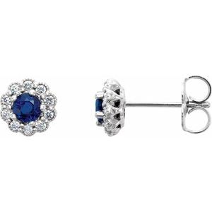 Lab-Grown Blue Sapphire And 1/4 Ctw Natural Diamond Earrings