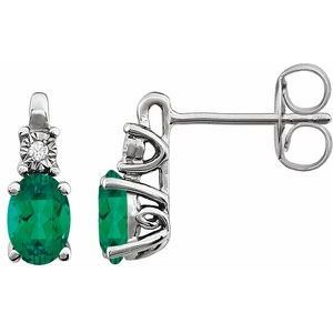 Lab-Grown Emerald And .02 Ctw Natural Diamond Earrings With Backs