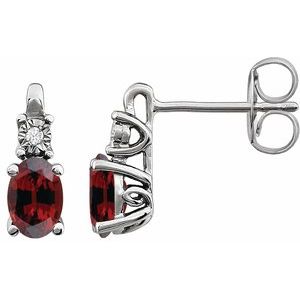 Natural Mozambique Garnet And .02 Ctw Natural Diamond Earrings With Backs