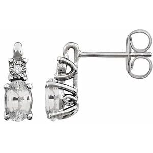 Lab-Grown White Sapphire And .02 Ctw Natural Diamond Earrings Wth Backs