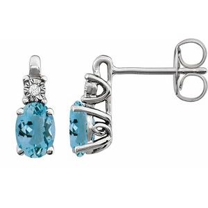 Natural Aquamarine And .02 Ctw Natural Diamond Earrings With Backs