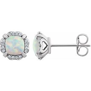 Lab-Grown Opal And 1/10 Ctw Natural Diamond Earrings With Backs