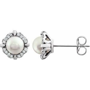 Freshwater Pearl And 1/10 Ctw Natural Diamond Earrings With Backs