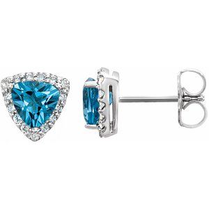 Natural Swiss Blue Topaz And 1/8 Ctw Natural Diamond Earrings