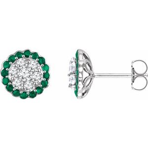 Natural Emerald And 5/8 Ctw Natural Diamond Earrings