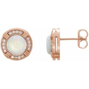 Natural Cabochon Opal And 1/8 Ctw Natural Diamond Earrings