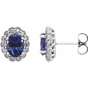 Lab-Grown Blue Sapphire And 1/3 Ctw Natural Diamond Earrings