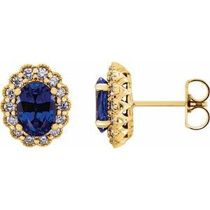 Lab-Grown Blue Sapphire And 1/3 Ctw Natural Diamond Earrings