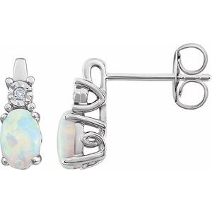 Lab-Grown Opal And .02 Ctw Natural Diamond Earrings With Backs