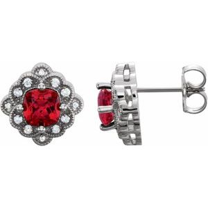 Lab-Grown Ruby And .08 Ctw Natural Diamond Earrings With Backs