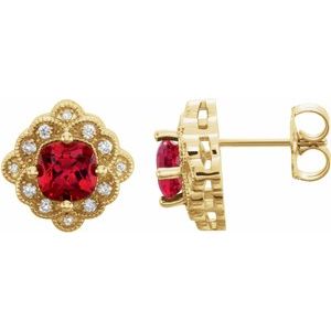 Lab-Grown Ruby And .08 Ctw Natural Diamond Earrings With Backs