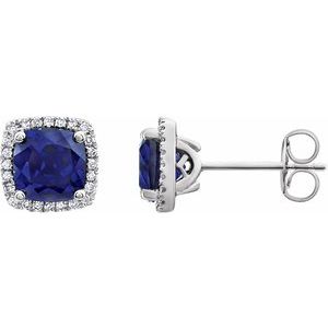 Lab-Grown Blue Sapphire And 1/8 Ctw Natural Diamond Earrings