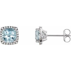 Natural Aquamarine And 1/8Ctw Natural Diamond Earrings