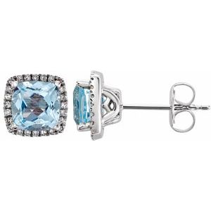 Natural Sky Blue Topaz And 1/8Ctw Natural Diamond Earrings